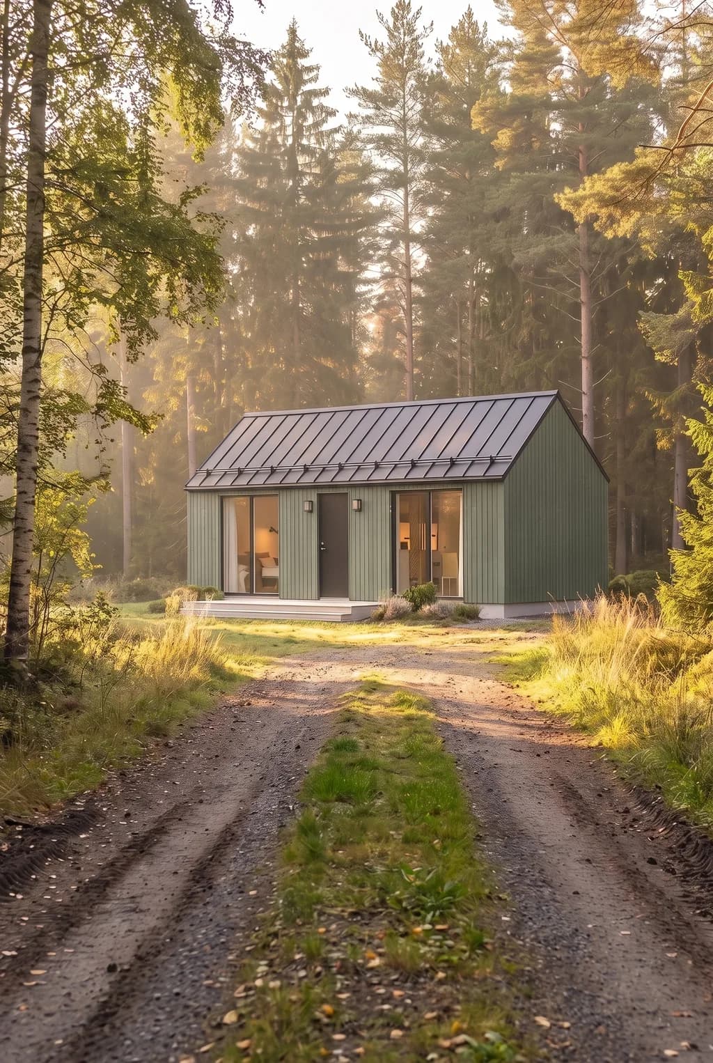 Sorapolku johtaa Loke 30 -taloon aurinkoisella metsäaukiolla